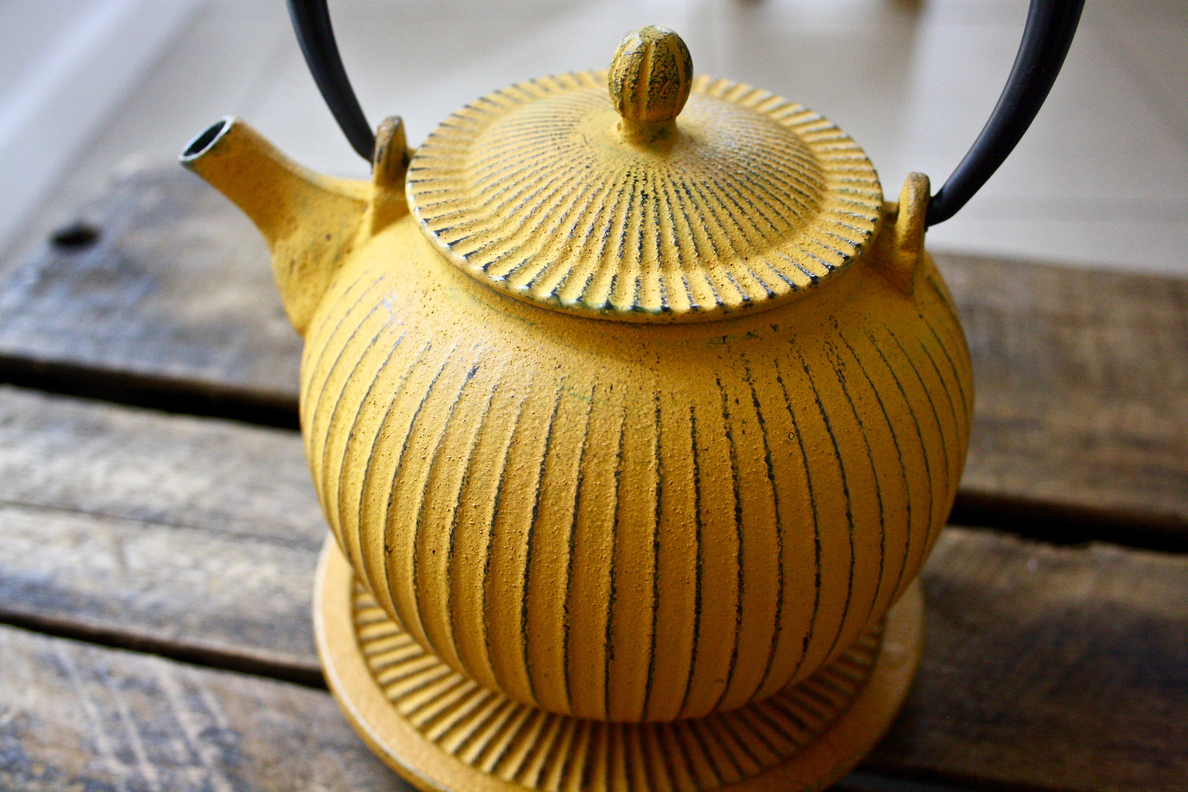 Yellow Cast Iron Teapot